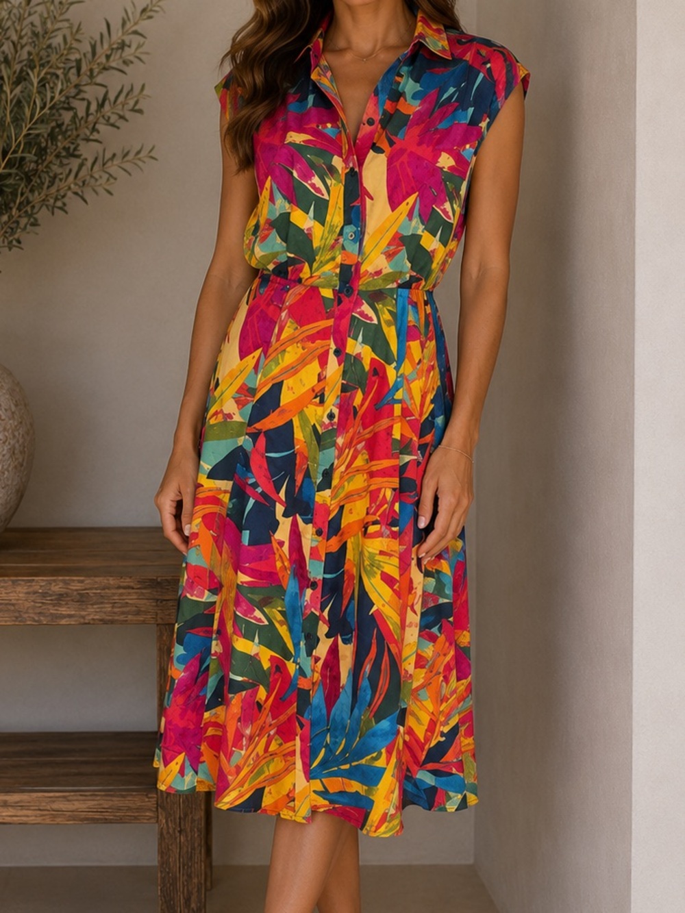 Live For Truth tropical floral midi dress small d1